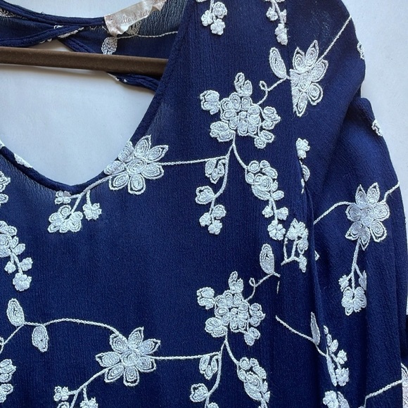 Boho Embroidered Mini Dress XS Bell Navy Swing Loose Classy Altar’d State Hippie - Picture 13 of 16